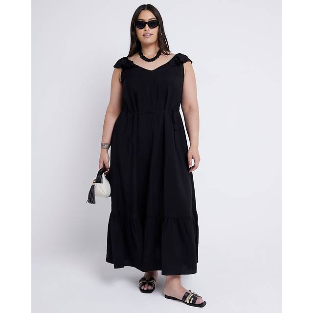 River Island Womens Plus Black Frill Sleeve Shift Maxi Dress - 22