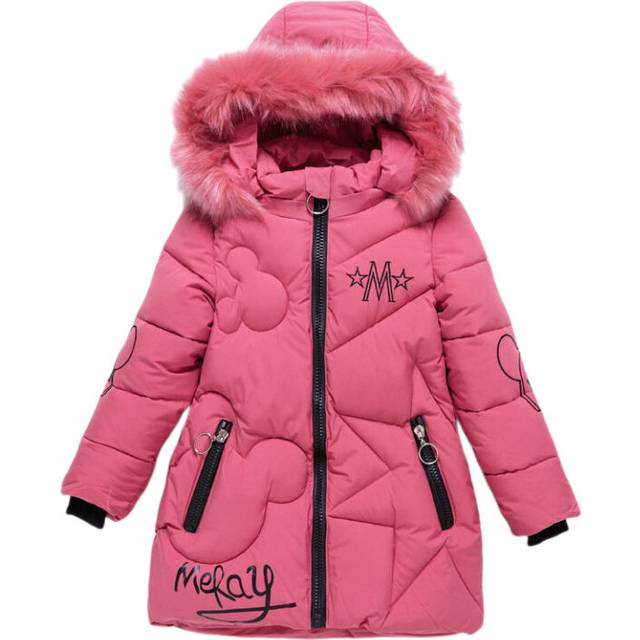 (Pink, 5-6 Years) Kids Girls Long Coat Padded Winter Jacket Puffer