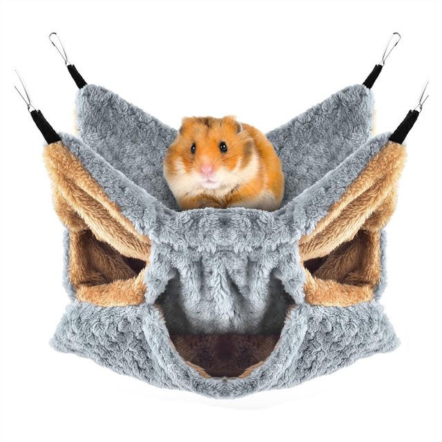 moresk-Small Animals Hammock, Ferret Sugar Glider Triple Bunk Bed Cage Warm Plush Hanging Hammock Bed Hideout for Hamster Grey