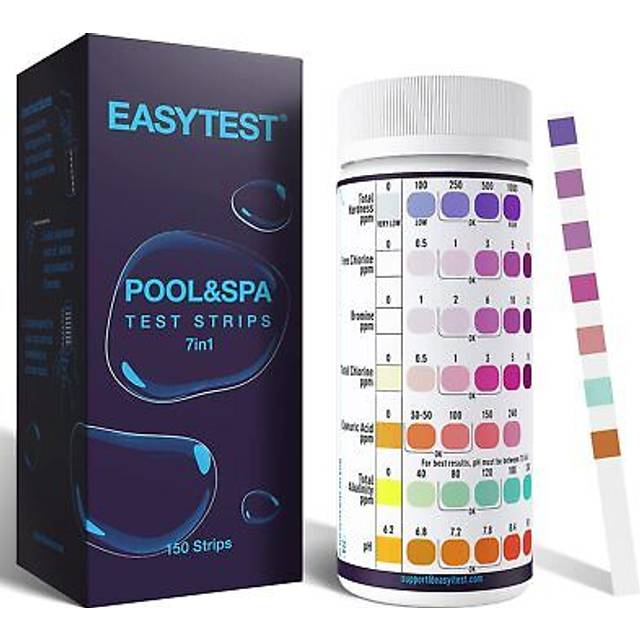7-Way Pool Test Strips, 150 Strips Water Chemical Testing for Hot tub and Spa, Accurate Test Bromine, Total Alkalinity, pH, Free Chlorine, Total
