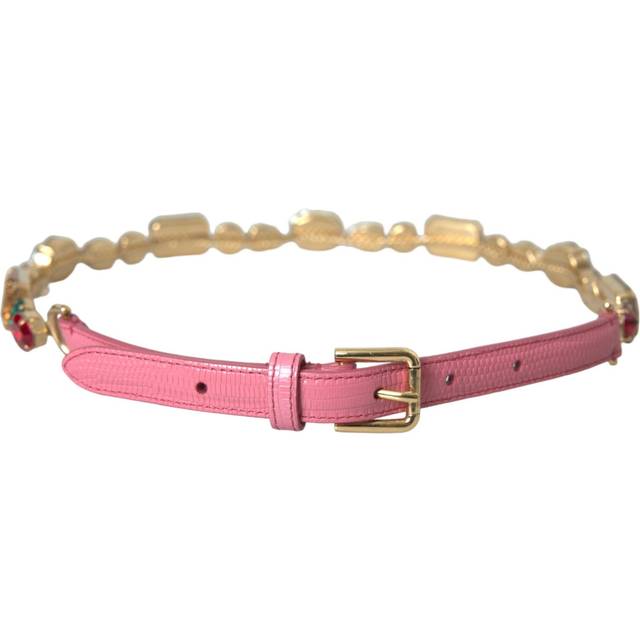 Dolce & Gabbana Pink Leather Crystal Chain Embellished Belt - 70 cm / 28 Inches