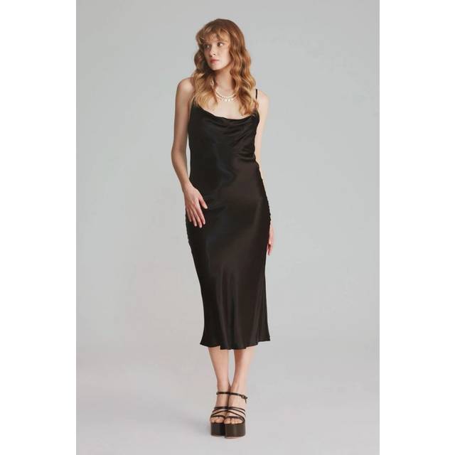 Gusto Womens Long Satin Evening Dress - Black - Size Large
