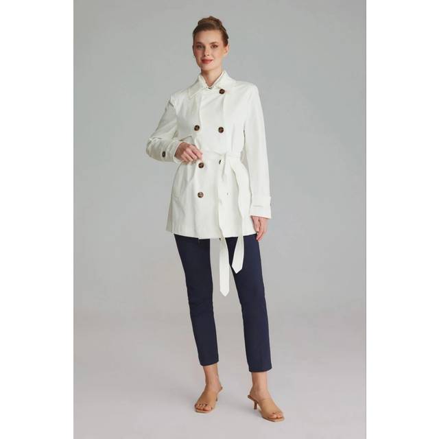 Gusto Womens Short Trench Coat - Ecru - Size X-Large