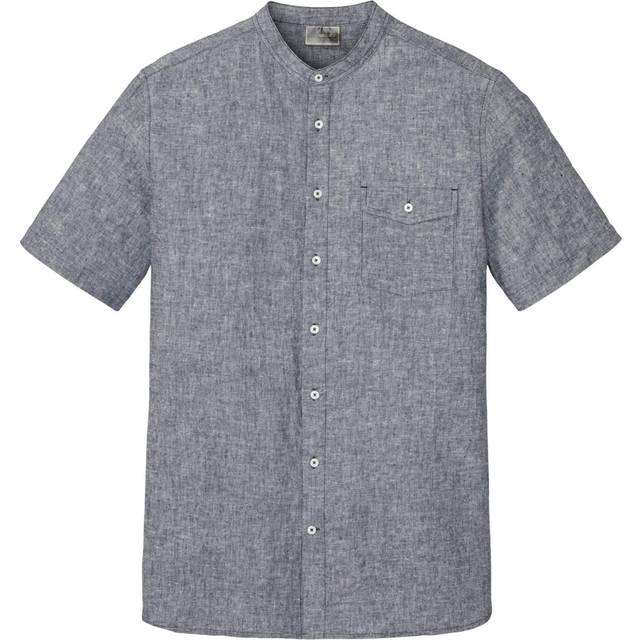 bonprix Grandad Collar Linen Blend Shirt - Dark Blue Marl