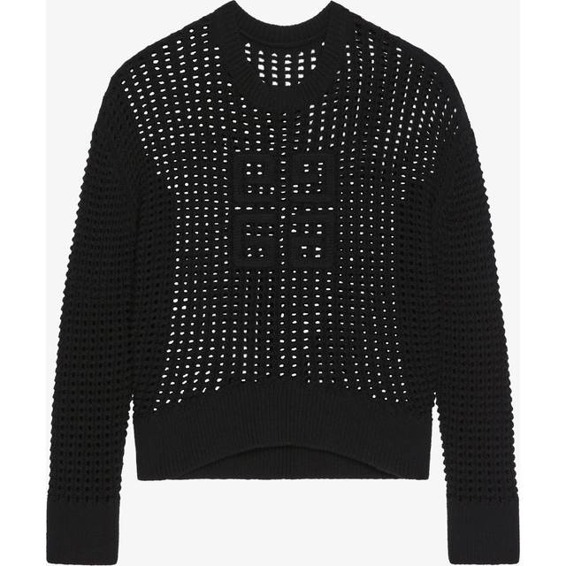 Givenchy, Stickade tröjor & koftor, Dam, S, Kashmir, Quiltad Stickad Kashmirtröja Ikoniskt Logotyp - black (S)