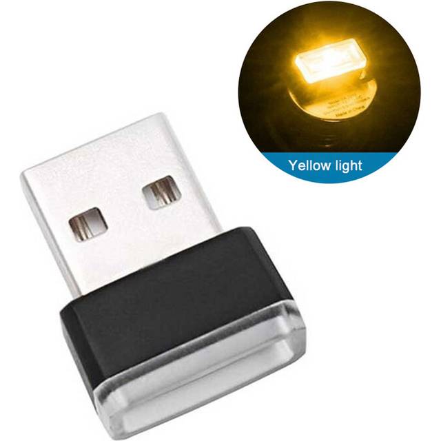 (Yellow) Mini USB Light LED Modeling Car Ambient Light Neon Interior Light Car