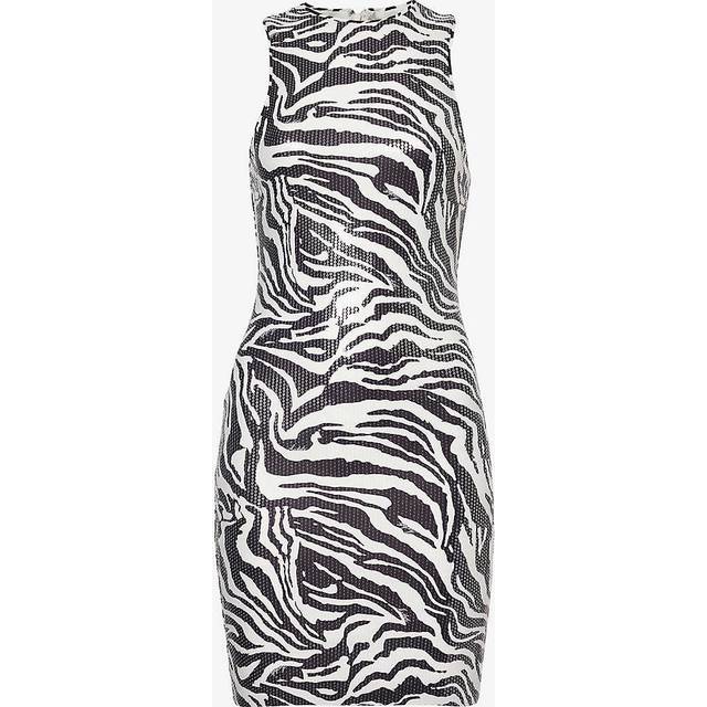 Rotate Birger Christensen Womens Zebra Animal-print Sequin-embellished Stretch-recycled-polyester Mini Dress 10 - ZEBRA