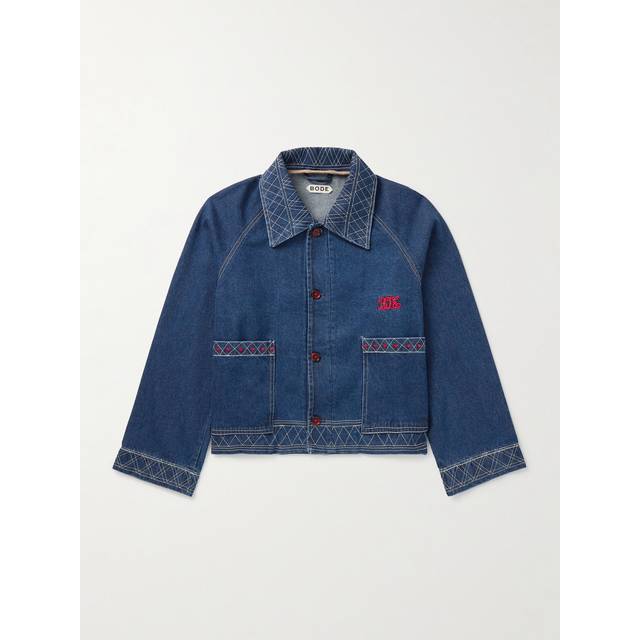 BODE - Cropped Embroidered Denim Jacket - Men - Blue - XXL