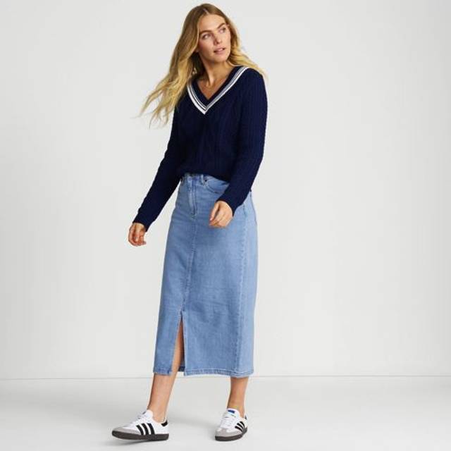 Petite Soft Denim Midi Skirt - Indigo - 8