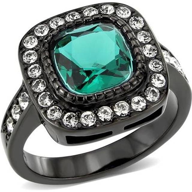 IP Black Ion Plating Stainless Steel Ring with Synthetic, Blue Zircon - Size 9