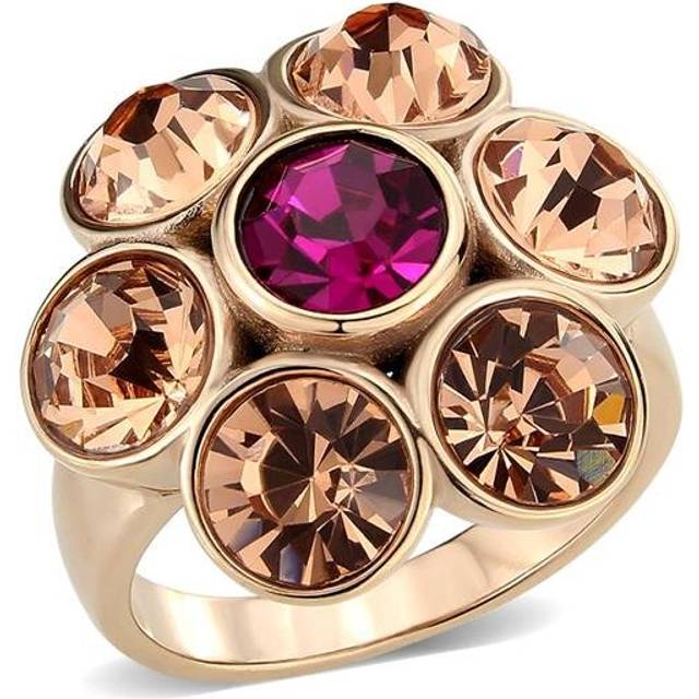 IP Rose Gold Ion Plating Stainless Steel Ring with Top Grade Crystal, Multi Color - Size 6