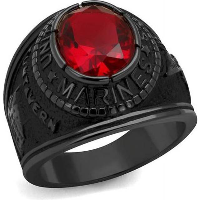 Alamode TK414703J-14 IP Black Ion Plating Stainless Steel Ring with Synthetic Glass, Siam - Size 14