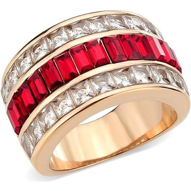 IP Rose Gold Ion Plating Stainless Steel Ring with Top Grade Crystal, Red Series - Size 7