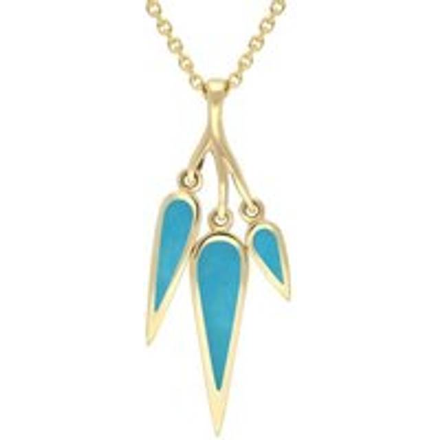 9ct Yellow Gold and Turquoise Toscana Three Drop Graduated Necklace - Yellow Gold