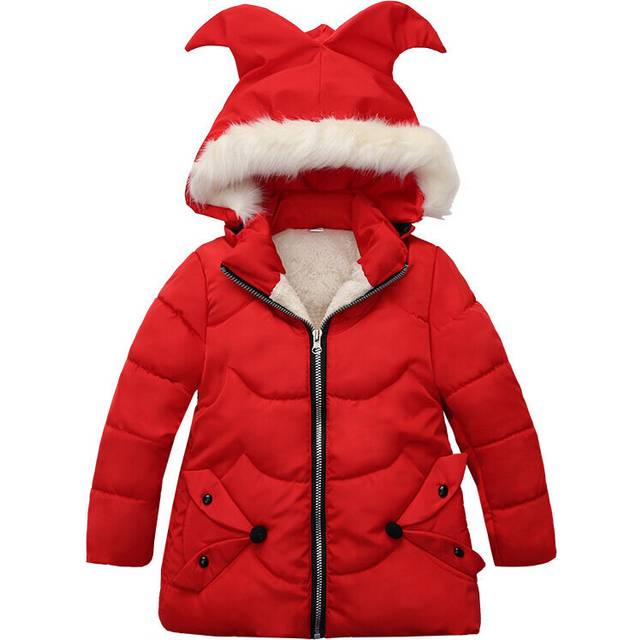 (Red, 3-4 Years) Children Kids Girls Coat Jacket Puffer Fur Hooded