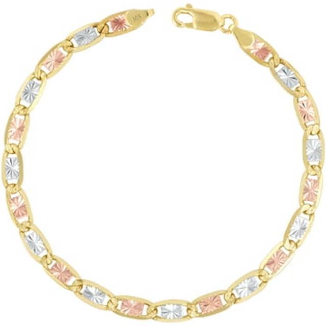 10k Solid Tri-color Yellow Rose White Gold 6mm Valentino Chain Bracelet 7 8 9