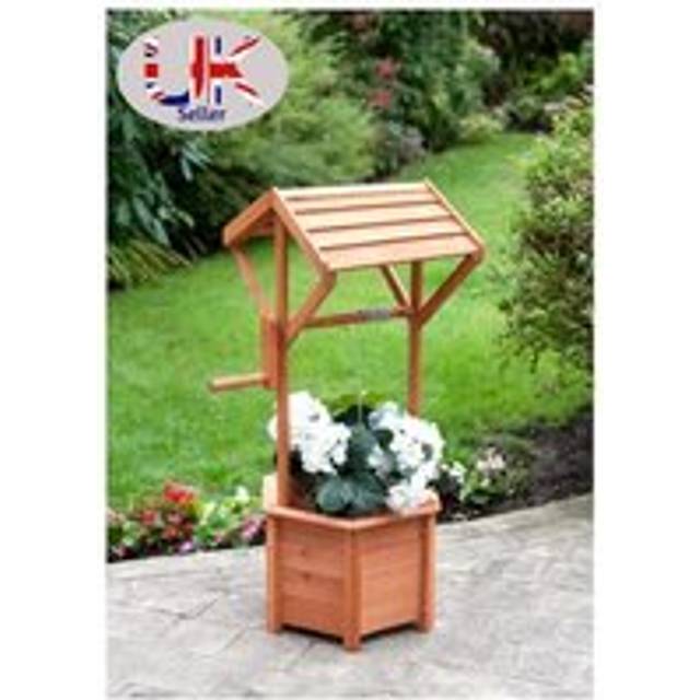 Wooden Wishing Well Planter Barrel Outdoor Flower Ornament Garden Deco