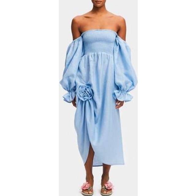 Sleeper Atlanta Rosette Linen Dress - XS - Blue