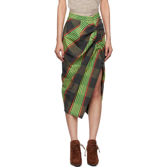 Vivienne Westwood Green Side Panther Midi Skirt - N203 Combat Tartan - IT 36