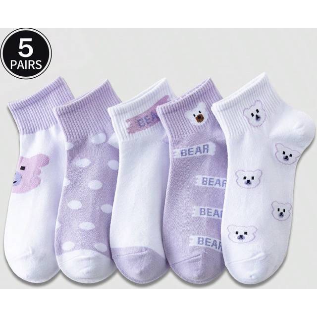 SHEIN 1/5 Pairs Of Women&#39;s Short Socks, Invisible Socks,Low Cut Ped Sock,White Socks,Short Socks,Women Socks,Ankle Socks,Cute Socks,Girls Socks, Thread Slip