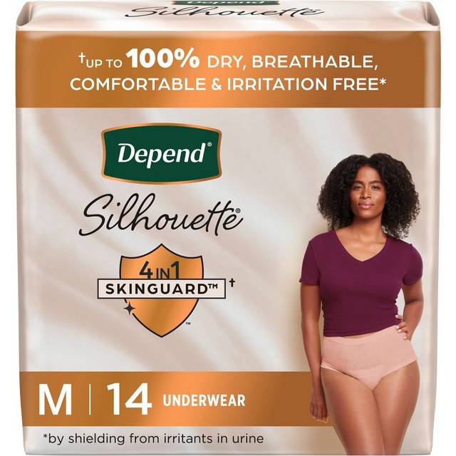 Depend Silhouette Adult Incontinence & Postpartum Bladder Leak Underwear for Women  Maximum Absorbency  Medium  Pink  14 Count  Packaging May Vary