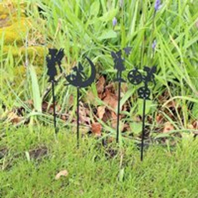 Set of 4 Black Metal Fairy Silhouette Garden Stakes Material: Garden