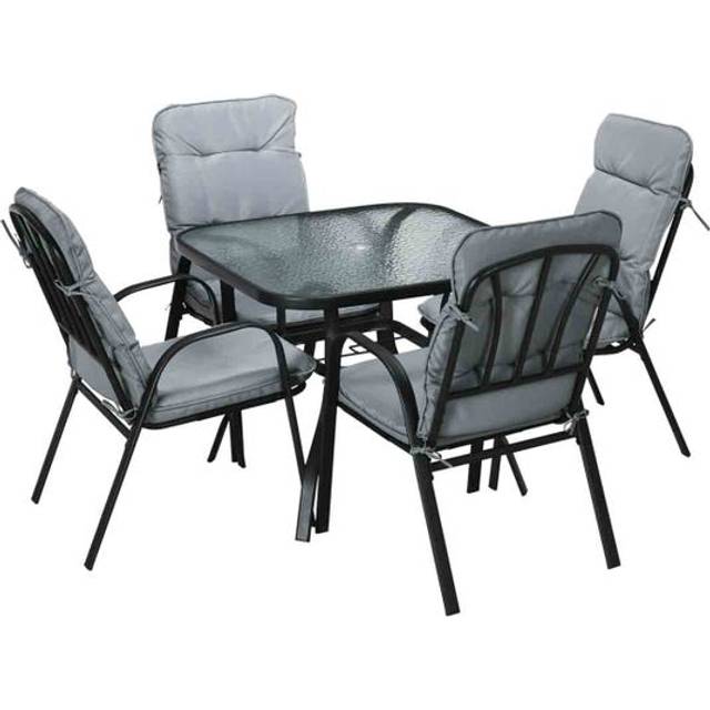 Outsunny Garden Dining Set - Glass Table w/ Umbrella Hole & Texteline Seats | TJ Hughes
