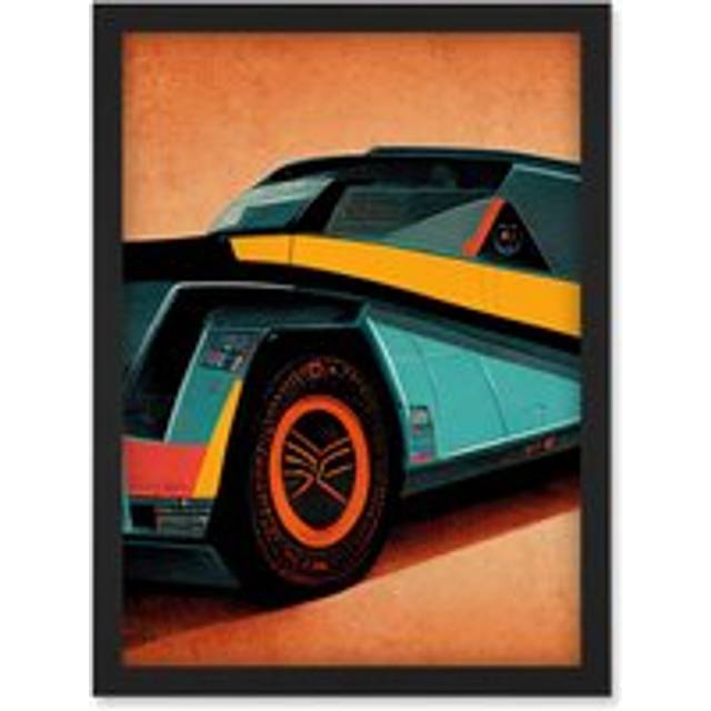 Colourful DeLorean Style Retro Car Poster Artwork Framed Wall Art Print A4 - Black - One Size