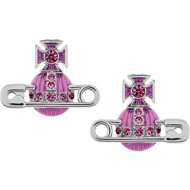 Vivienne Westwood Kitty White Metal Pink Stud Earrings