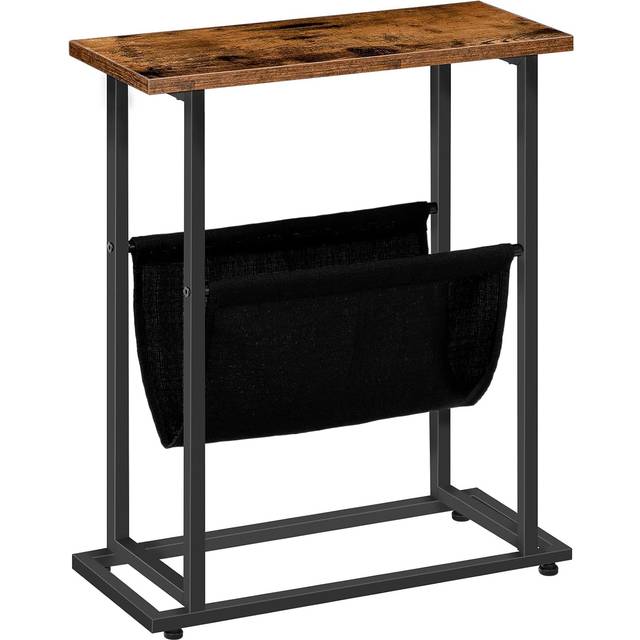 Hoobro - Slim Side Table, Narrow End Table, Industrial Bedside Tables with Magazine Holder Sling, Small Table for Small Spaces, Skinny Magazine