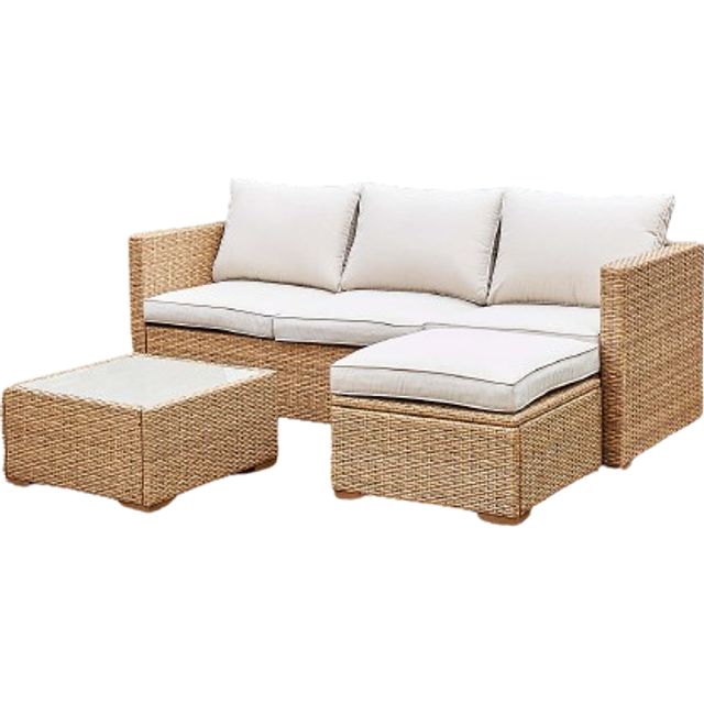 Rattan Sofa Lounger Set - Natural