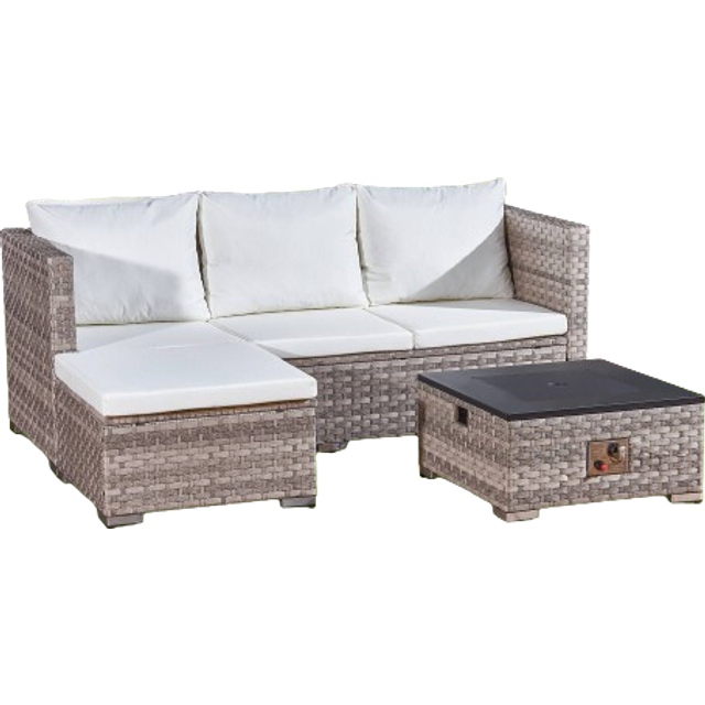 Outdoor Essentials 3 Seater Rattan Natural Lounge Set with firepit - Brown