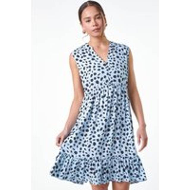 Roman Petite Light Blue Spot Print Tiered Tunic Dress - Size 18