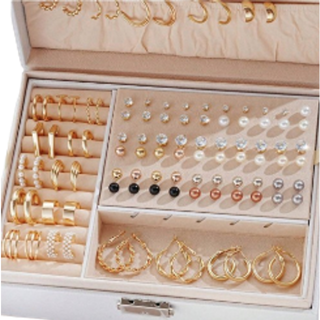 17KM 108pcs/Set Simple Faux Pearl, Rhinestone & Metallic Geometric Design Stud Earrings, Hoop Earrings For Women, Vacation, Date, Daily Wear (Without Box)