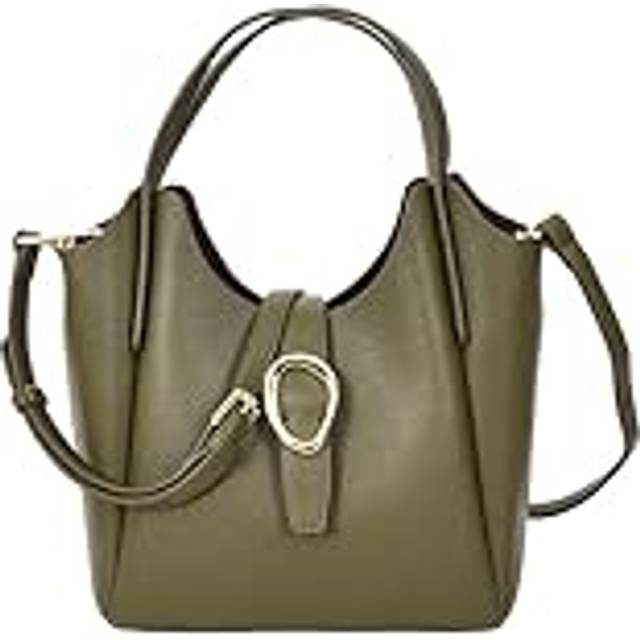 Womens Faux Leather Handbag Top Handle Small Shoulder Bag Jasmine Beige - Olive