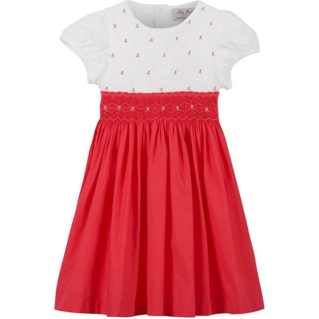 Trotters Kids' Willow Rose Hand Smocked Bodice Dress, Watermelon