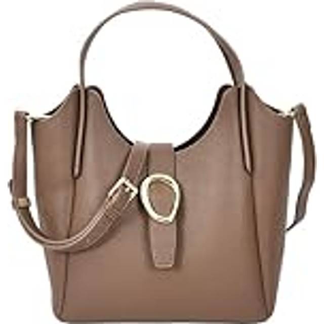 Womens Faux Leather Handbag Top Handle Small Shoulder Bag Jasmine Beige - Brown
