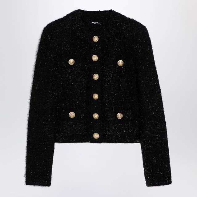 Balmain, Stickade tröjor & koftor, Dam, M, Tweed, Buttons Tweed Jacket - black (M)