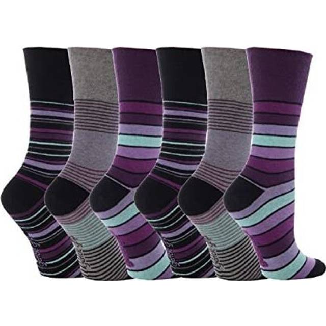 By Sock Shop - 6 Pairs Ladies Gentle Grip Socks - Black Mixed Stripe Size UK 4-8 EUR 37-42 RH10