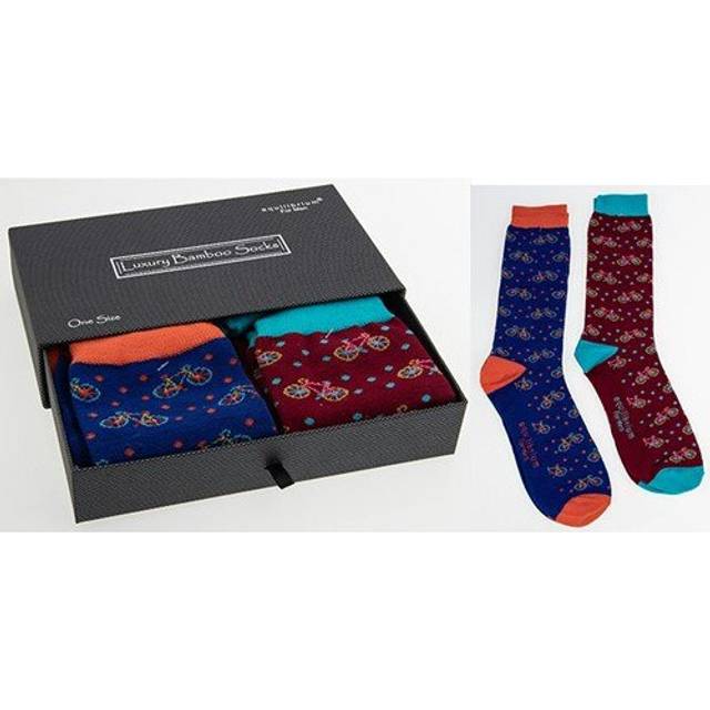 Cycling Bike Mens Luxury Bamboo Socks In Gift Box Two Pairs One Size Fits All