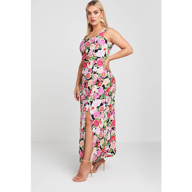 Yours Curve Pink Floral Print Square Neck Maxi Dress, Women's Curve & Plus Size, Yours - 18