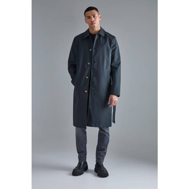 Mens Black Classic Belted Trench Coat