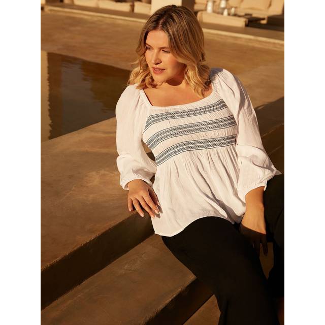 Live Unlimited Womens Ivory Smock Blouse - White - Size 14 UK