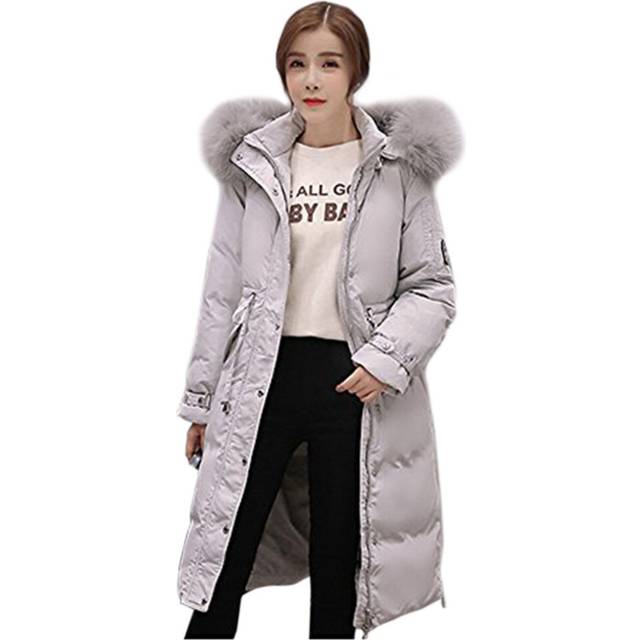 (grey, M) DownCoatWomanMiddleLongThickFur Collar Slim Winter
