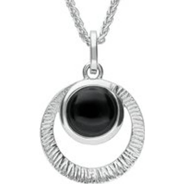 Sterling Silver Whitby Jet Circular Cut Out Necklace - Silver