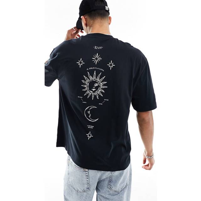 ASOS DESIGN – Svart t-shirt i oversize med stjärnhimmelstryck baktill-Svart/a