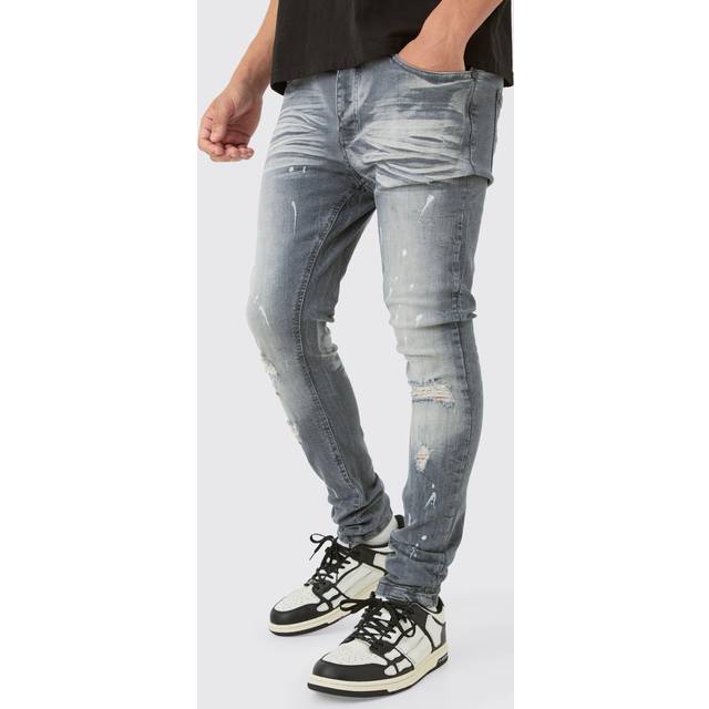 Super Skinny Stretch Ripped Jean In Dirty Wash - Grey - 36R
