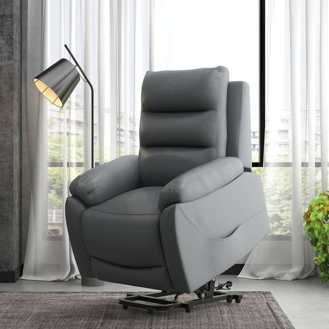 Portland Grey PU Leather Massage Recliner Chair with Remote - Single