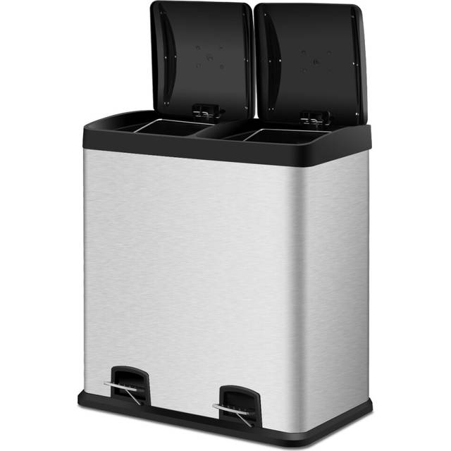 60L Stainless Steel Dual Step Trash Can Double Bucket Recycling
