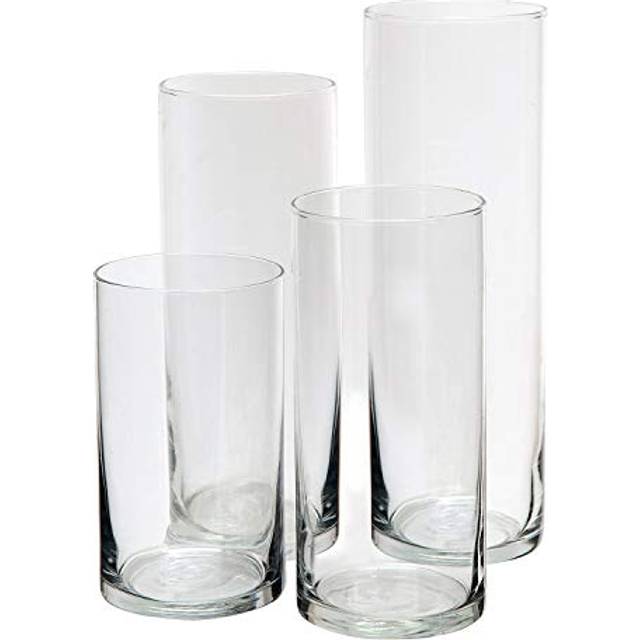 Royal Imports Glass Cylinder Flower Centerpiece Vases Set of 4 - Hurricane Candle Holder for Pillar  Floating  Tealights - Use for Floral  Wedding Tab